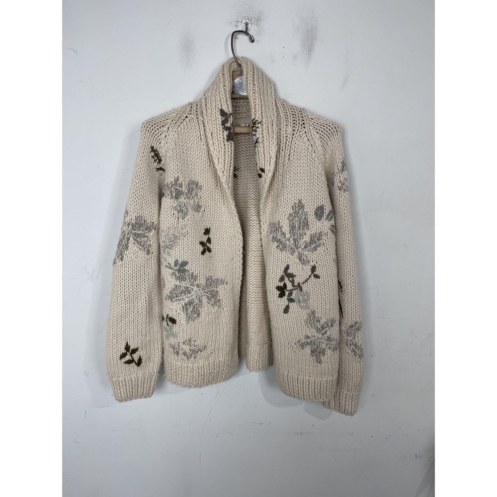 Orvis Sweater Women Small Merino Wool Chunky Floral Grandma Cottage Knit Outdoor